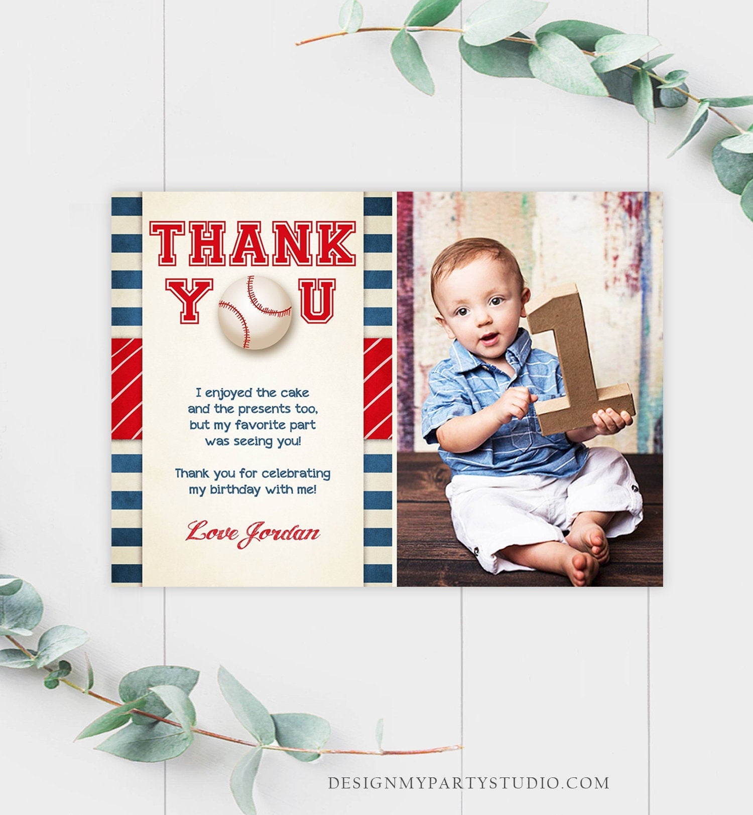 Editable Baseball Thank You Card Birthday Boy Little Slugger Rookie of The Year First 1st Batter Up Download Template Digital Corjl 0069
