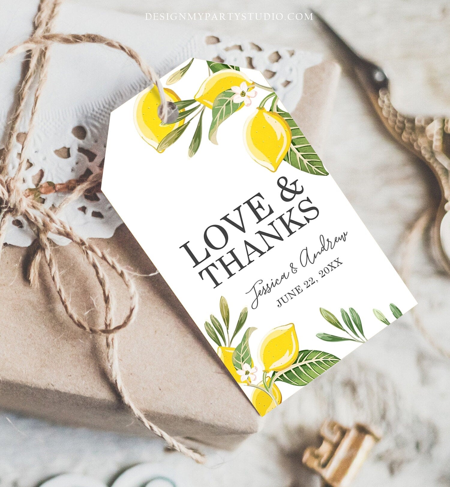 Editable Lemon Thank You Tags Wedding Favor Tags Love & Thanks Bridal Shower Baby Shower Foliage Greenery Digital Template Printable 0220