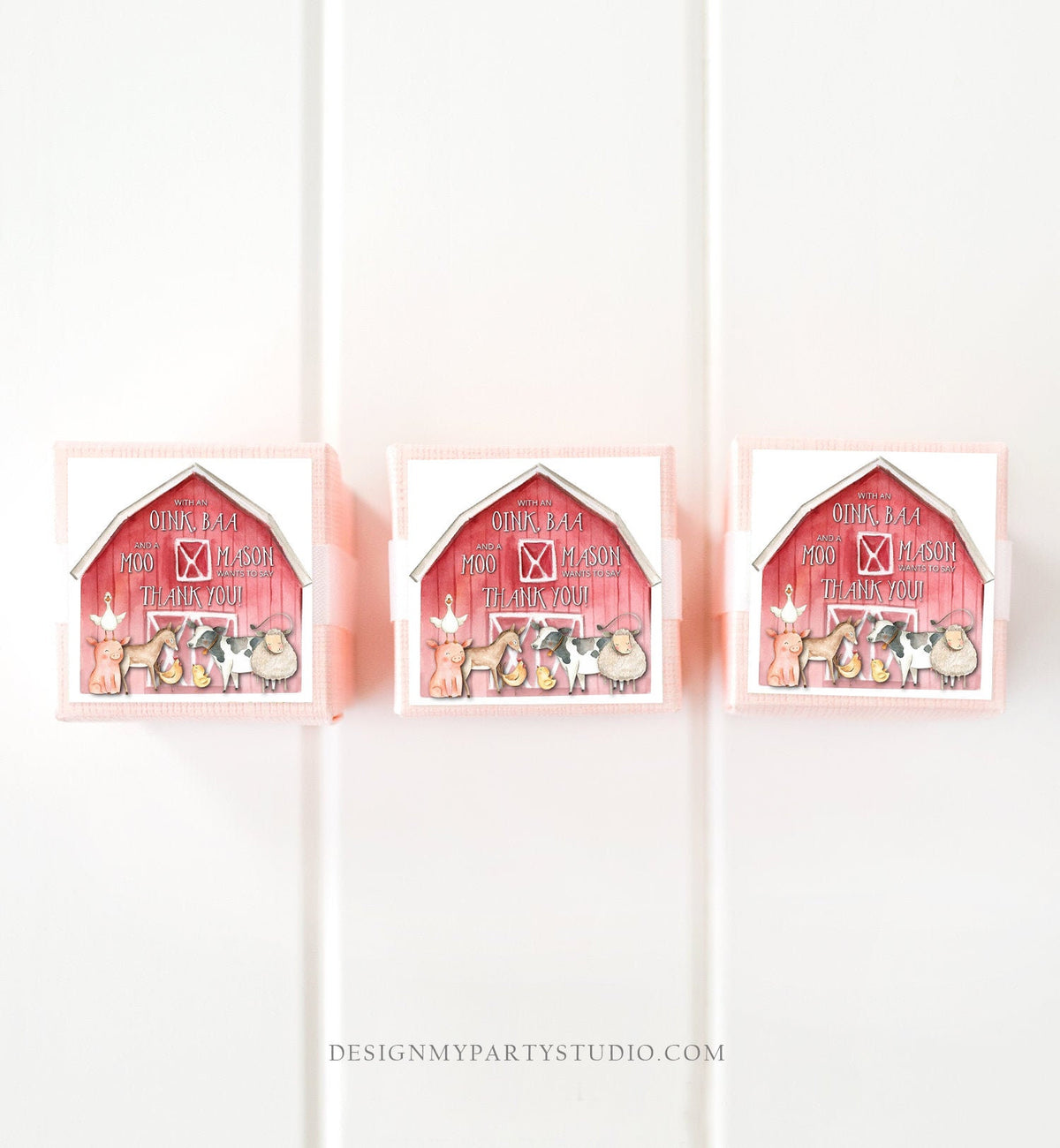Editable Farm Animals Favor Tags Tags Farm Birthday Thank You Tag Barnyard Favor Boy Birthday Cow Pig Red Barn Corjl Template Printable 0155