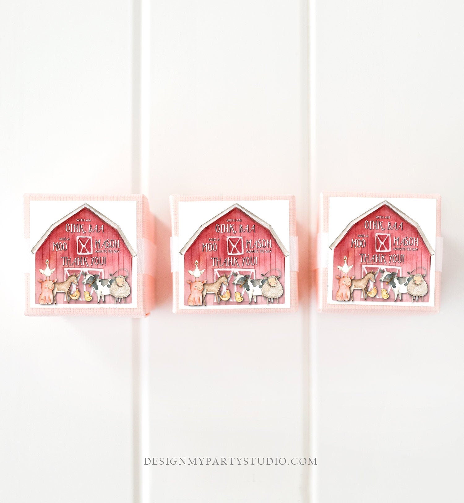 Editable Farm Animals Favor Tags Tags Farm Birthday Thank You Tag Barnyard Favor Boy Birthday Cow Pig Red Barn Corjl Template Printable 0155