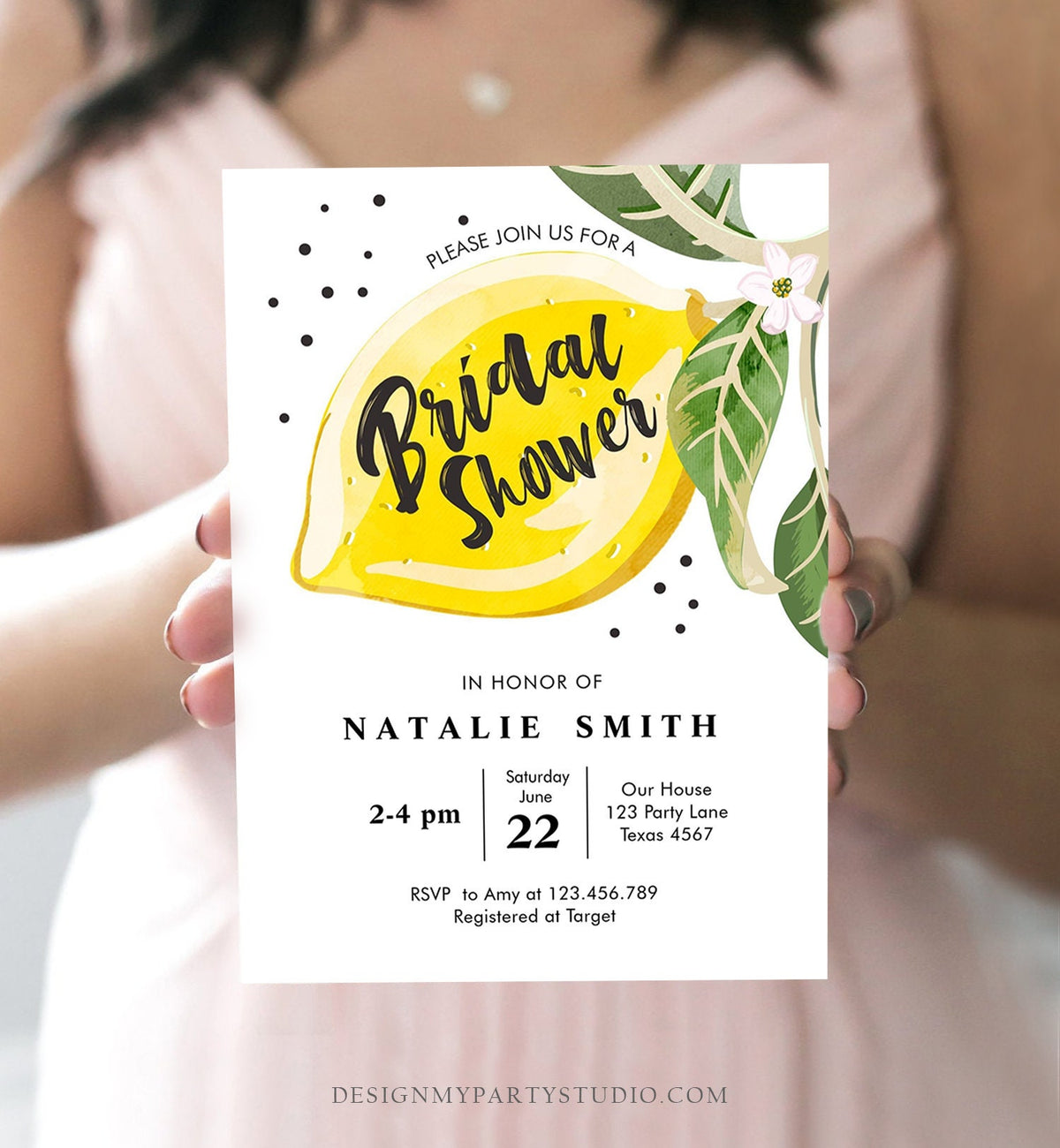 Editable Lemon Bridal Shower Invitation Bohemian Citrus Rustic Greenery Summer Wedding Lemonade Download Evite Template Printable 0307
