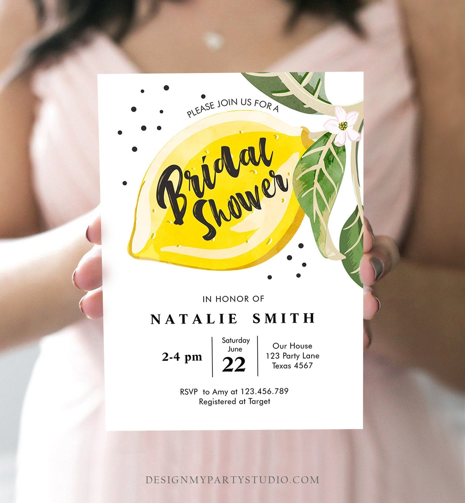 Editable Lemon Bridal Shower Invitation Bohemian Citrus Rustic Greenery Summer Wedding Lemonade Download Evite Template Printable 0307