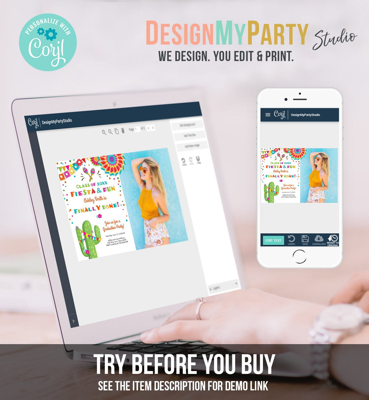 Editable Fiesta and Fun Graduation Party Invitation Finally Done Let&#39;s Fiesta Mexican High School College Degree Diploma Corjl Template 0045