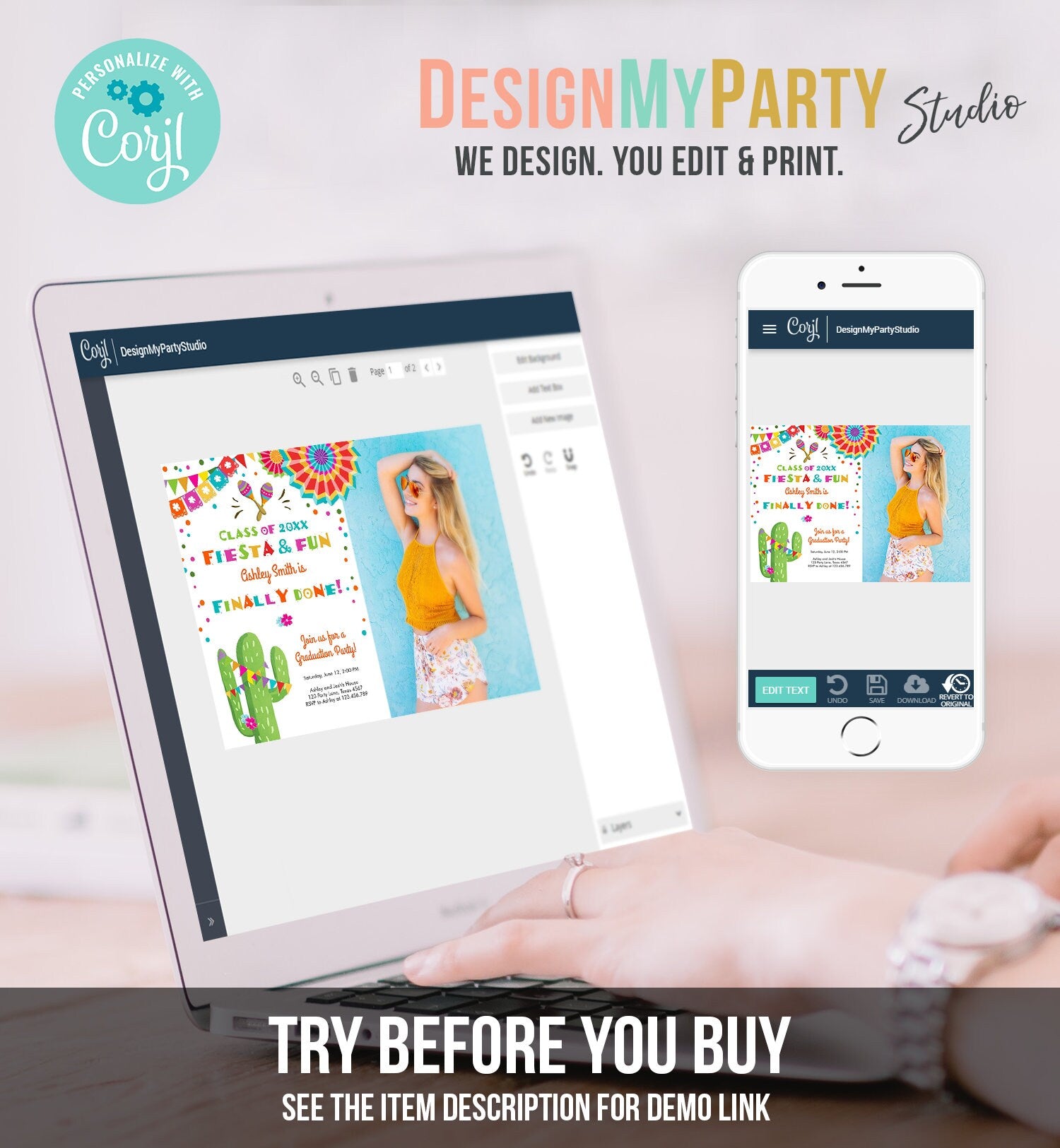 Editable Fiesta and Fun Graduation Party Invitation Finally Done Let's Fiesta Mexican High School College Degree Diploma Corjl Template 0045