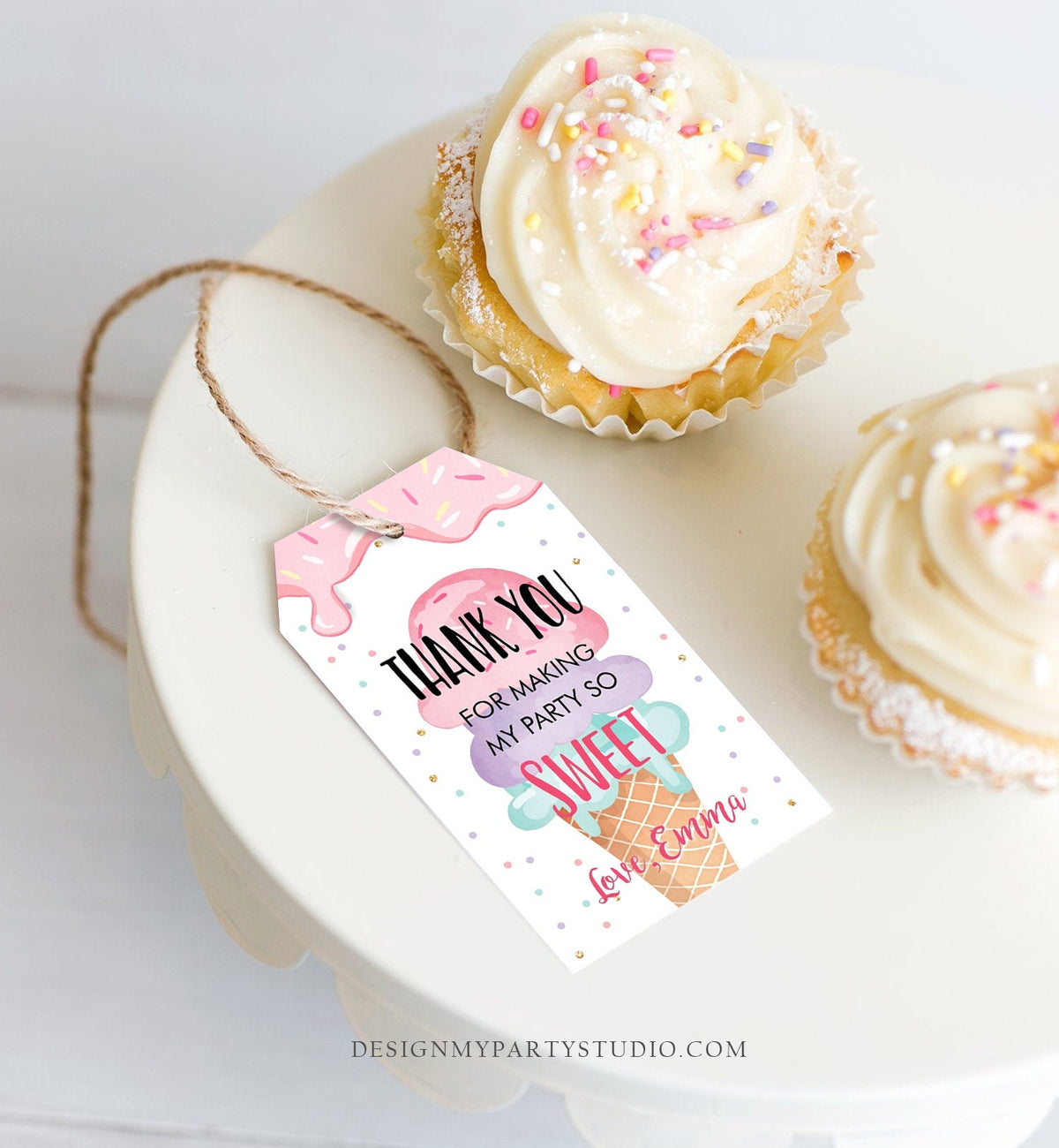 Editable Ice Cream Favor Thank You Tags Ice Cream Birthday Party Girl Pink Purple Gift Goodie Bag Labels Corjl Template Printable 0243