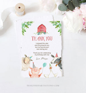 Editable Farm Animals Thank You Card Red Gingham Farm Birthday Boy Barnyard Thank You Card Birthday Corjl Template Instant Download 0155
