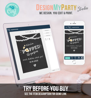 Editable Popped The Question Sign Rustic Chalk Engagement party Sign Popcorn Wedding Sign Table Sign Lights Template PRINTABLE Corjl 0110