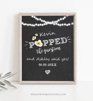 Editable Popped The Question Sign Rustic Chalk Engagement party Sign Popcorn Wedding Sign Table Sign Lights Template PRINTABLE Corjl 0110