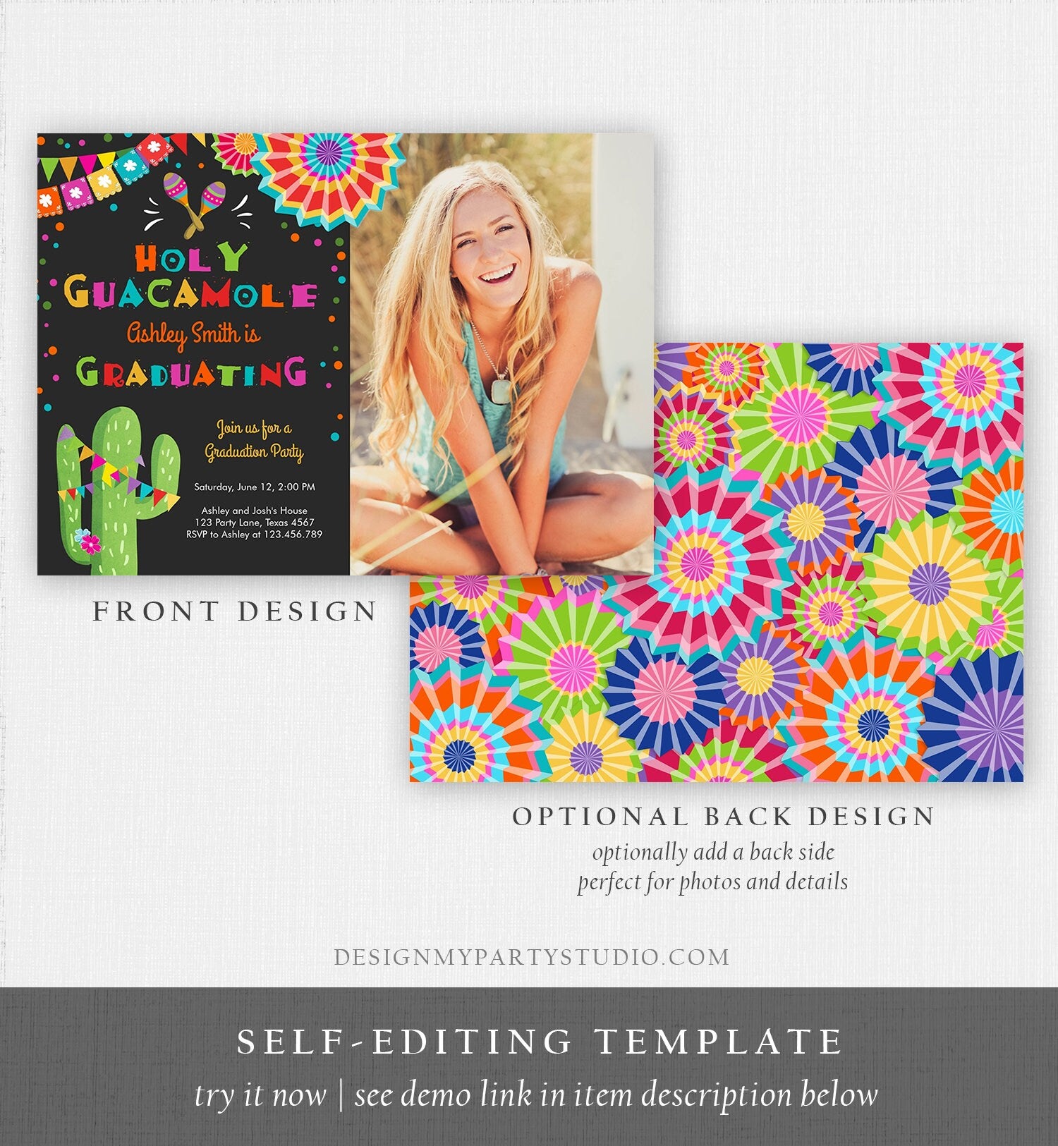 Editable Holy Guacamole Fiesta Graduation Party Invitation Let's Fiesta Grad Mexican Graduate Graduating College Digital Template 0045