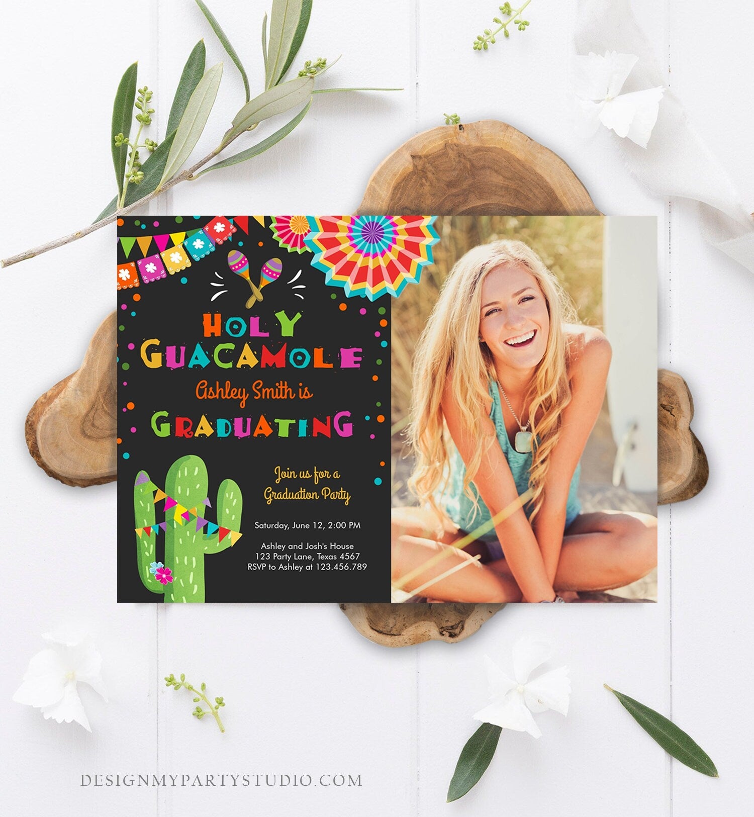 Editable Holy Guacamole Fiesta Graduation Party Invitation Let's Fiesta Grad Mexican Graduate Graduating College Digital Template 0045