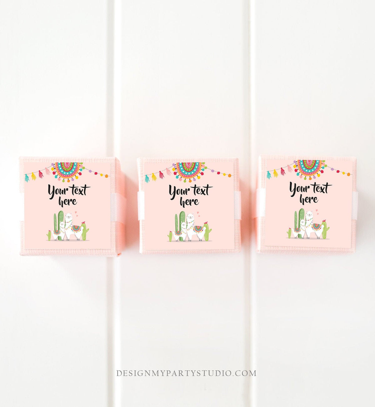 Editable Llama Thank You Favor Tags Baby Shower Stickers Fiesta Cactus Alpaca Mexican Round Square Label Pink Girl Template Printable 0079