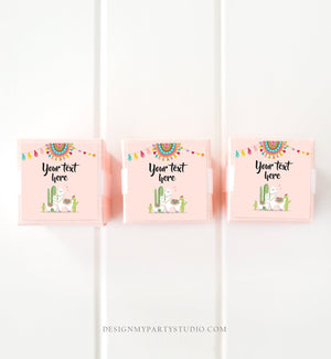 Editable Llama Thank You Favor Tags Baby Shower Stickers Fiesta Cactus Alpaca Mexican Round Square Label Pink Girl Corjl Template 0079