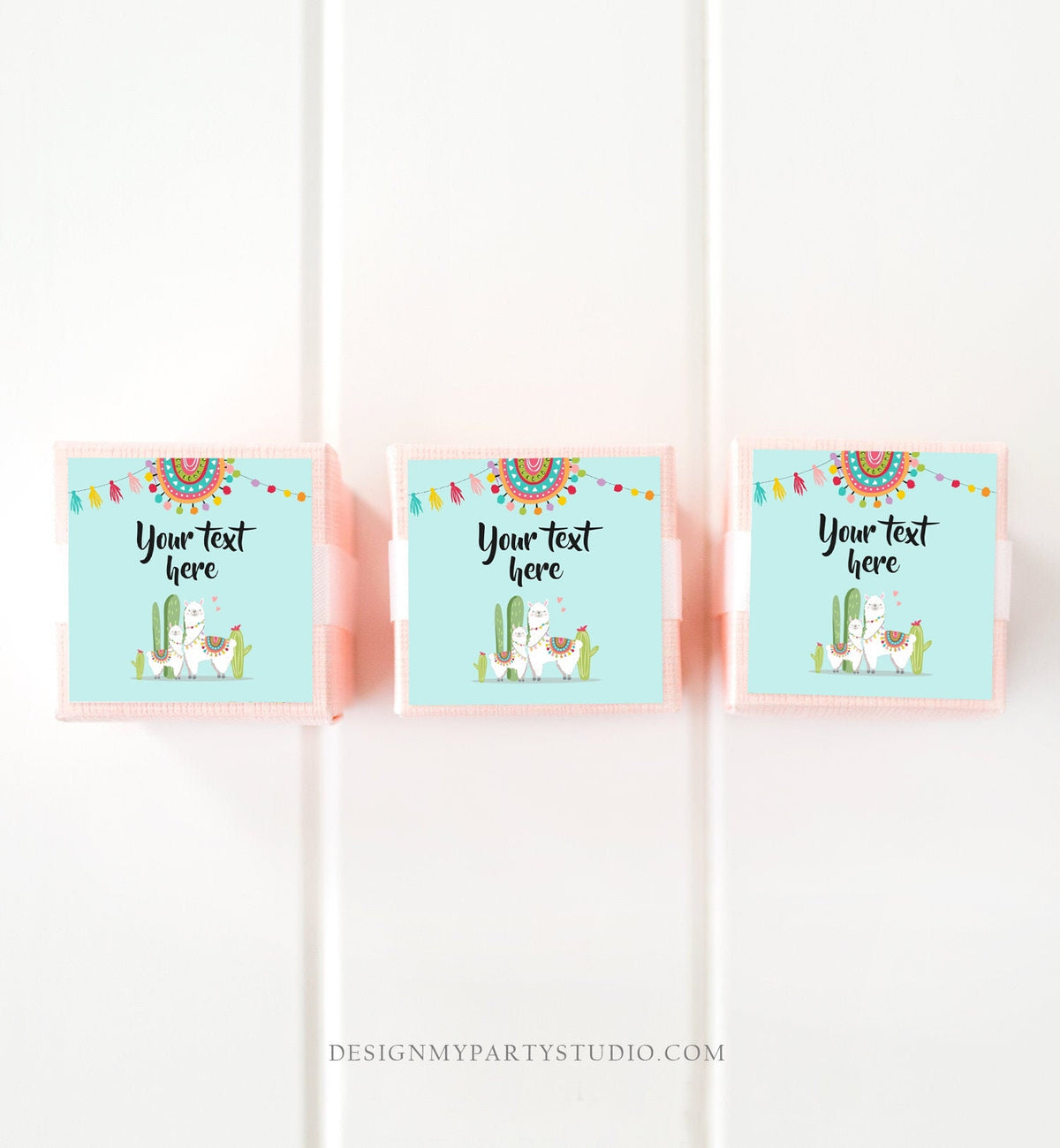 Editable Llama Thank You Favor Tag Baby Shower Stickers Fiesta Cactus Alpaca Mexican Round Square Blue Boy Digital Template Printable 0079