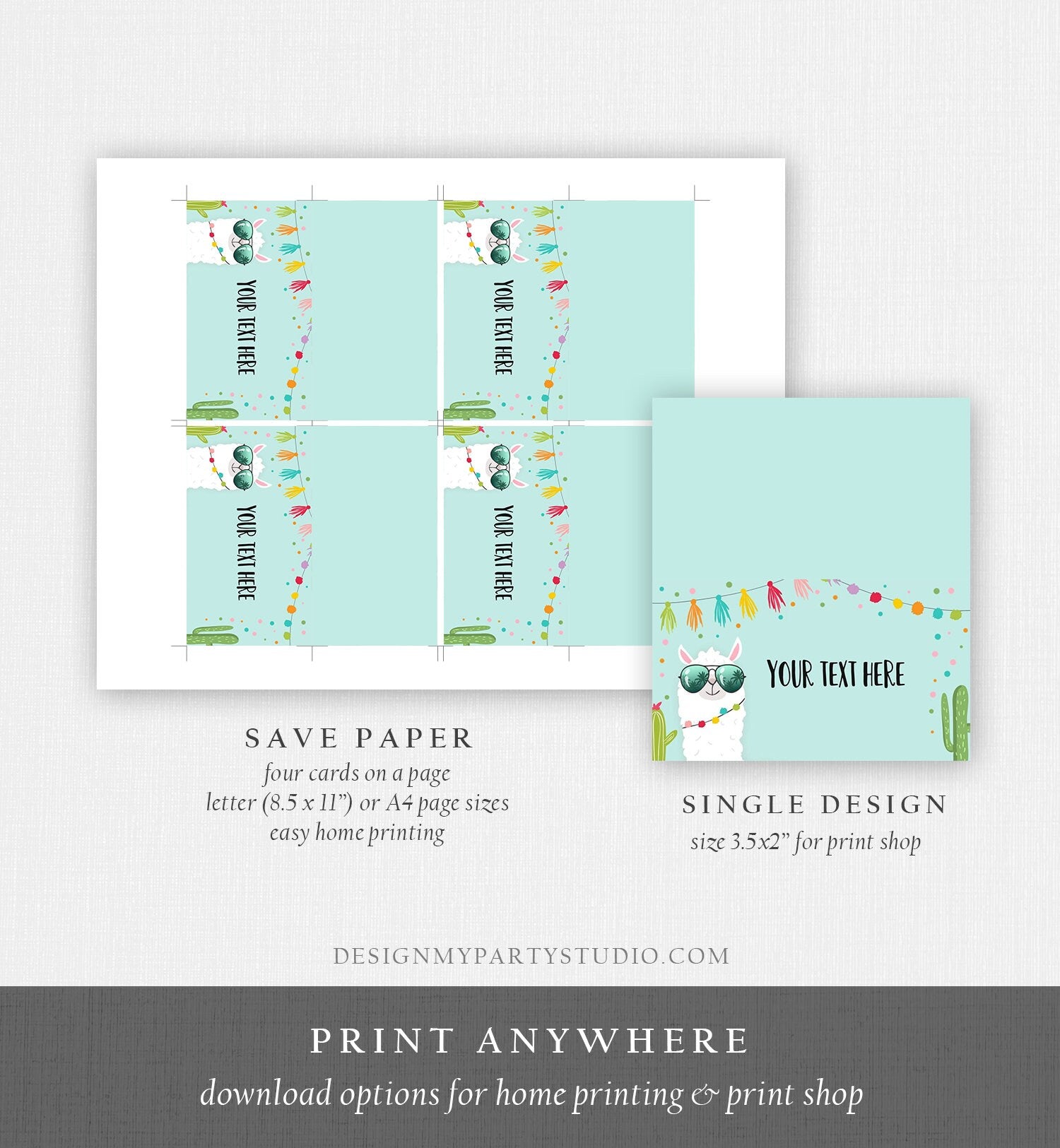 Editable Llama Food Labels Llama Place Card Tent Card Escort Card Llama Birthday Fiesta Party Mexican Boy Cactus Template Printable 0079