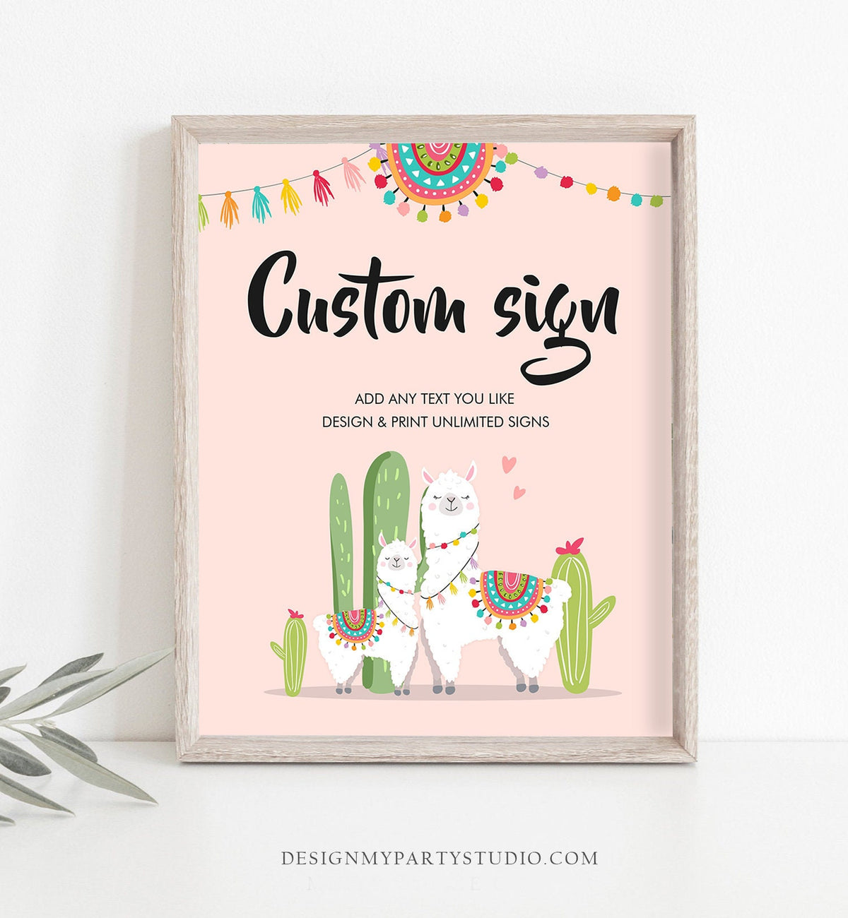 Editable Llama Custom Sign Fiesta Cactus Sign Pink Girl Baby Shower Birthday Decor Table Sign Digital Download Template Printable 0079