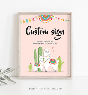 Editable Custom Sign Llama Fiesta Cactus Sign Fiesta Decor Table Sign Baby Shower 8x10 Pink Girl Download Corjl Template PRINTABLE 0079