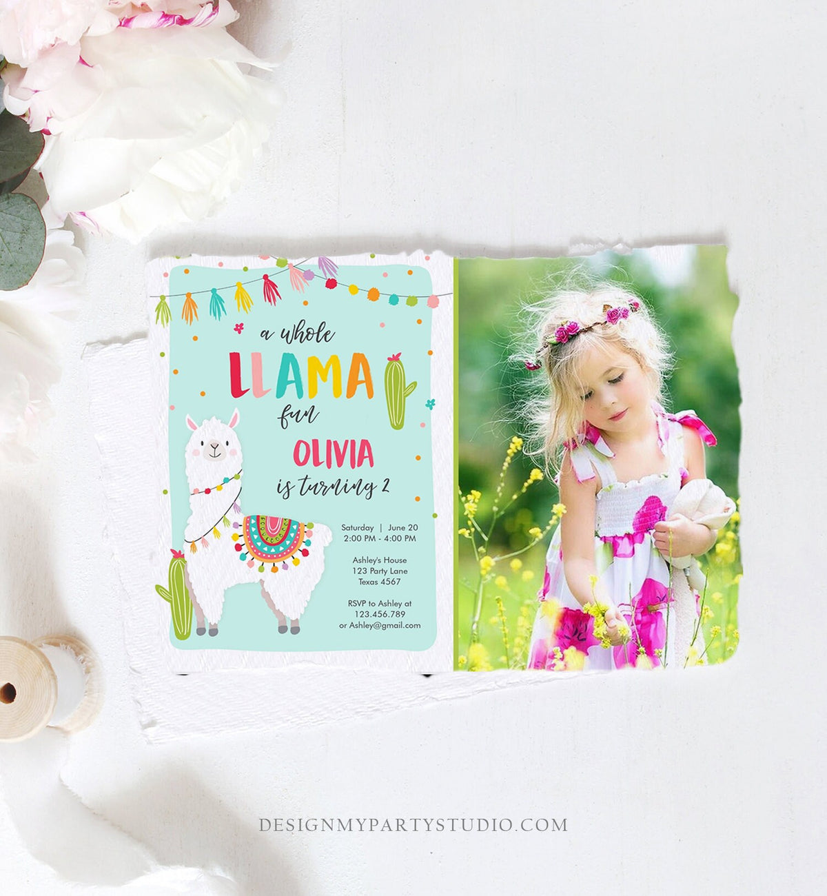 Editable Whole Llama Fun Birthday Invitation Fiesta Mexican Cactus Alpaca Girl Pink Party Instant Download Printable Corjl Template 0079