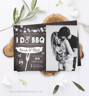 Editable I Do BBQ Engagement Party Invitation Couples Chalk String Lights Ring Barbecue Outdoor Bridal Shower Printable Corjl Template 0145