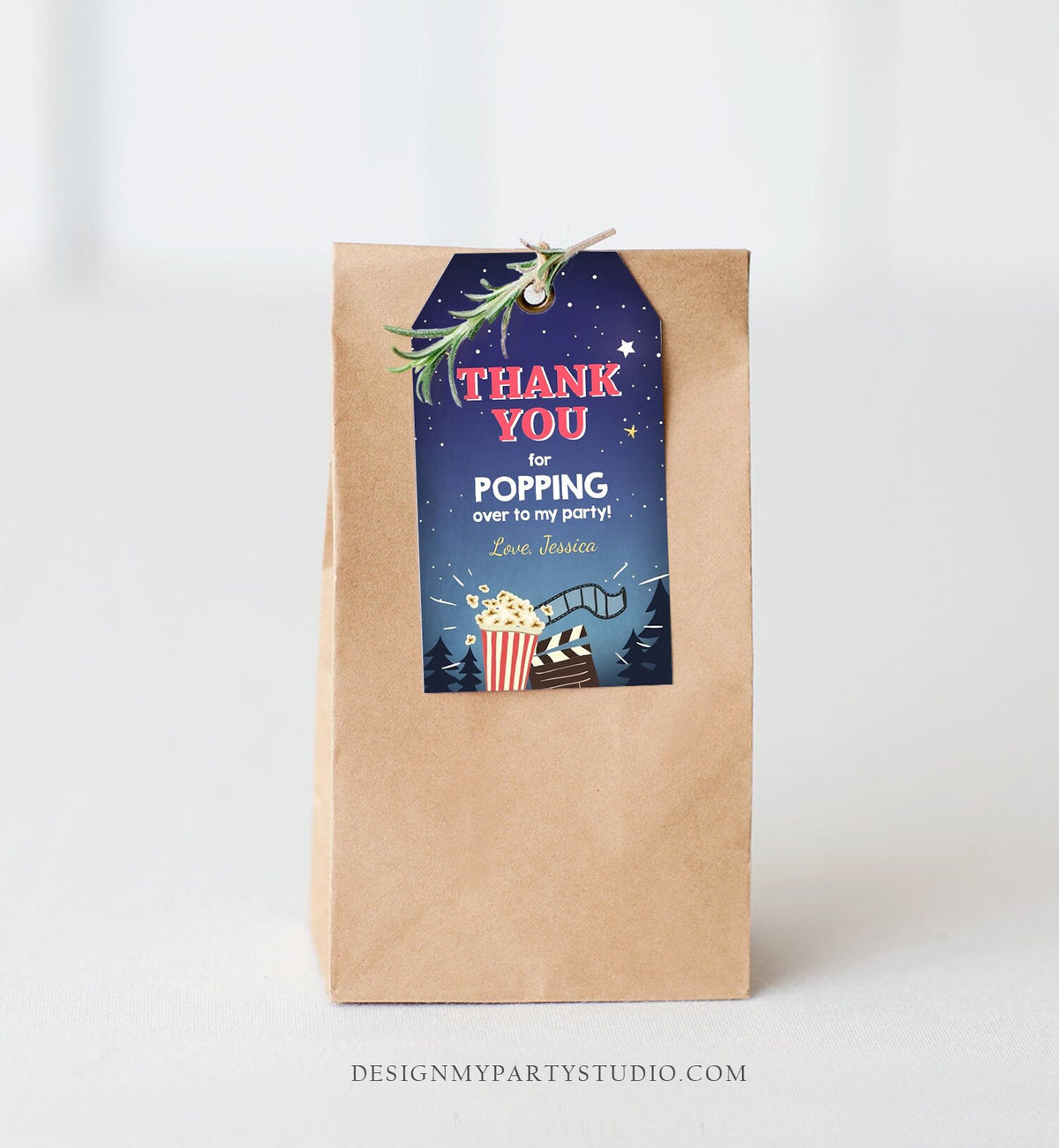 Editable Favor Tags Movie Night Thank you Gift Tags Cinema Movie Under The Stars Popcorn Backyard Movie Party Template PRINTABLE Corjl 0177