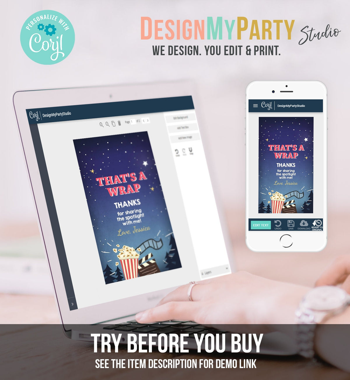 Editable Favor Tags Movie Night Thank you Gift Tags Cinema Movie Under The Stars Popcorn Backyard Movie Party Template PRINTABLE Corjl 0177