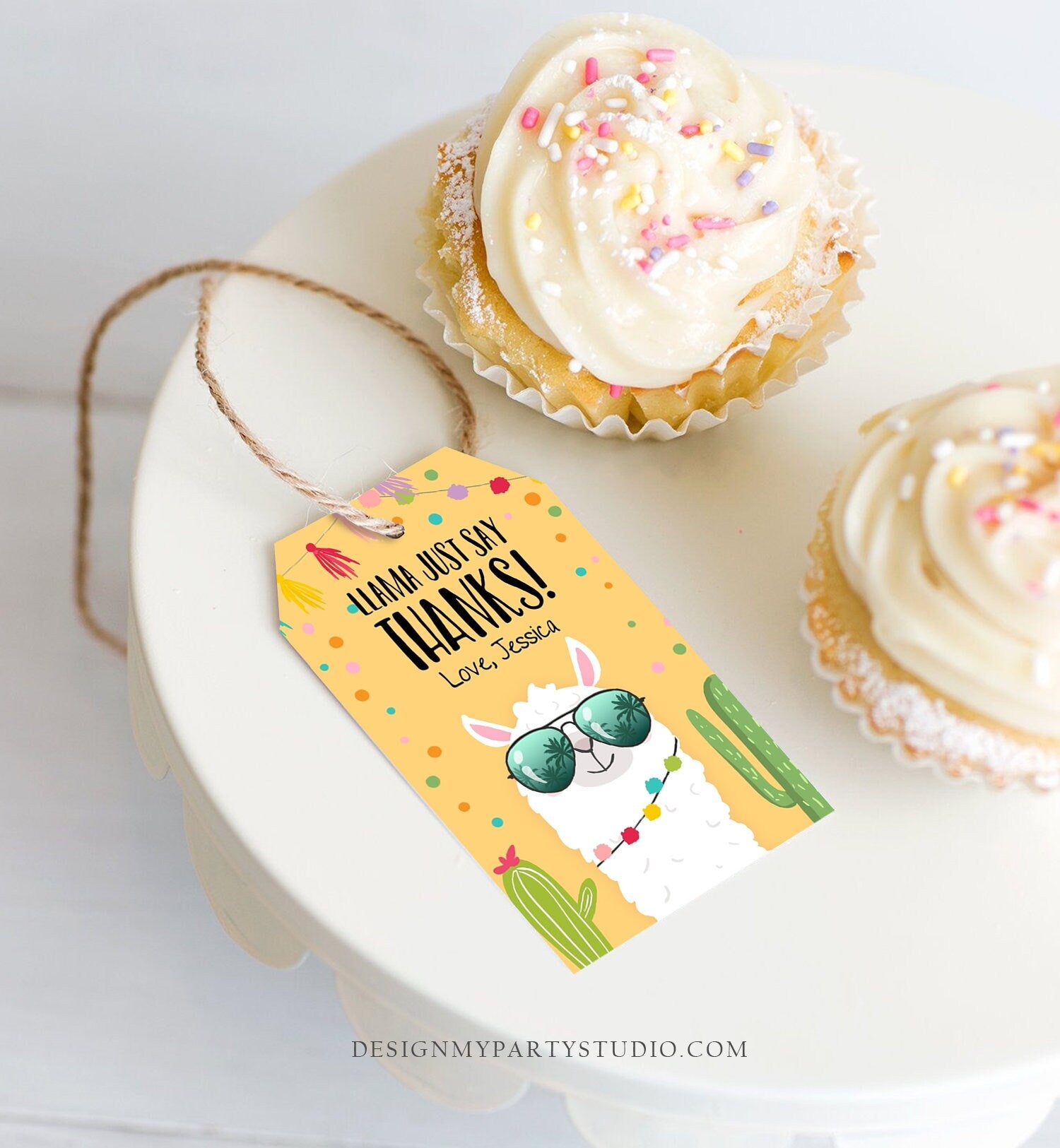 Editable Llama Favor Tags Llama Thank You Tags Fiesta Cactus Alpaca Mexican Llama Party Favor Tags Yellow Sunglasses Corjl Template 0079