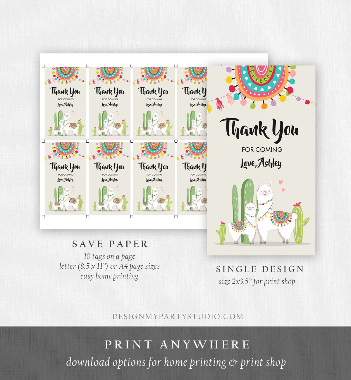 Editable Llama Favor Tags Baby Shower Birthday Llama Thank You Tags Fiesta Cactus Alpaca Mexican Neutral Download Template Printable 0079