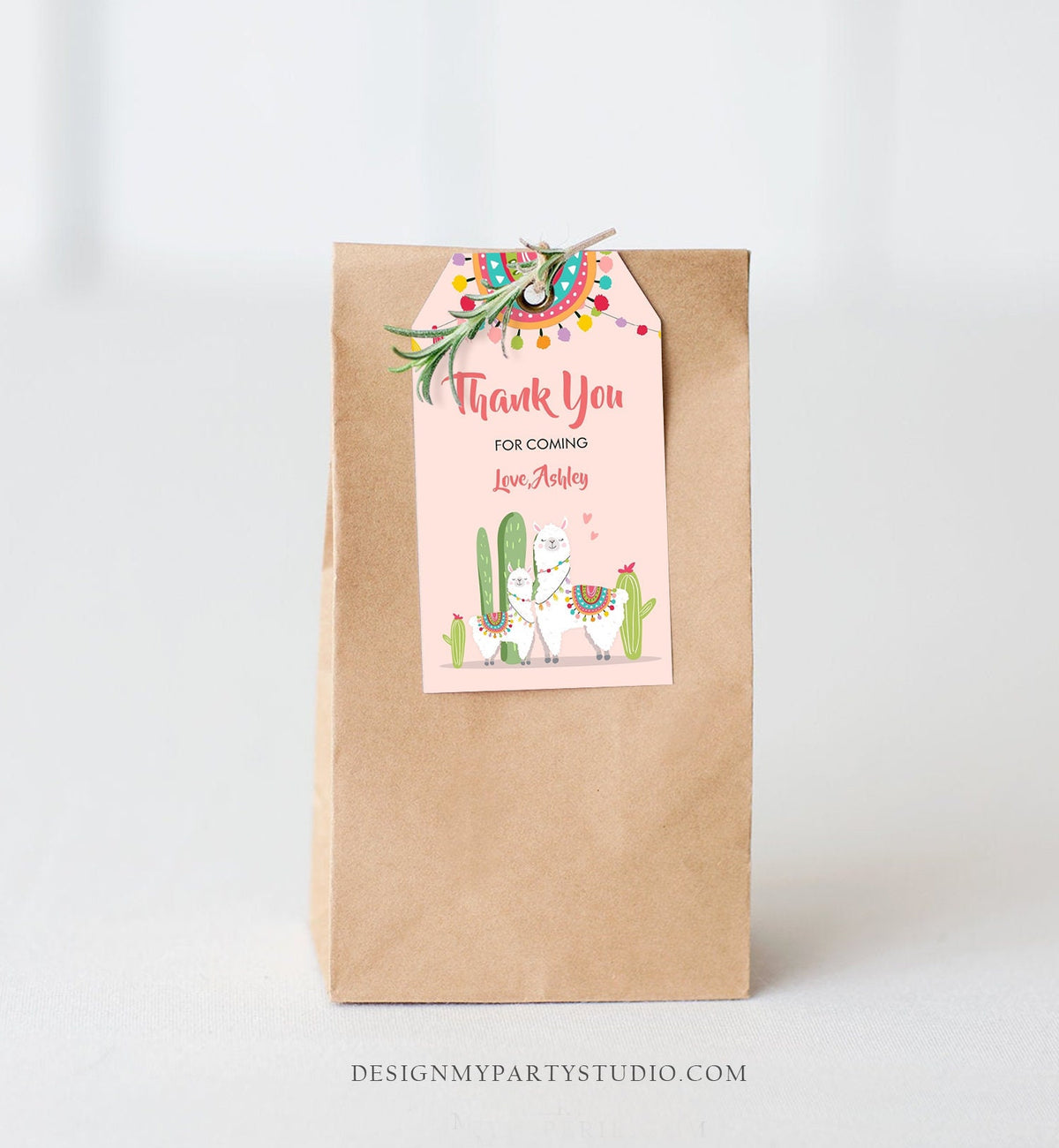 Editable Llama Favor Tags Baby Shower Birthday Llama Thank You Tags Fiesta Cactus Alpaca Mexican Pink Girl Download Corjl Template 0079
