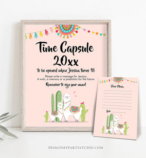 Editable Llama Time Capsule Birthday Fiesta Llama Baby Shower Guestbook Wishes for Baby Shower Pink Girl Corjl Template Printable 0079