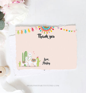 Editable Llama Thank You Card Fiesta Mexican Baby Shower Thank You Note Birthday Cactus Pink Girl Alpaca Corjl Template Printable 0079
