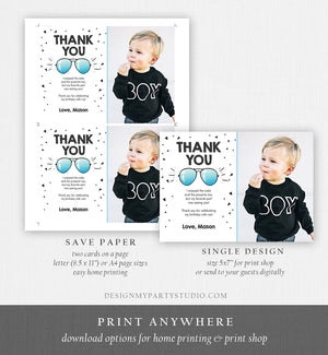 Editable Thank You Card Two Cool Birthday Boy Pilot Sunglasses Second Birthday Party Note 2nd White Photo Corjl Template Printable 0136
