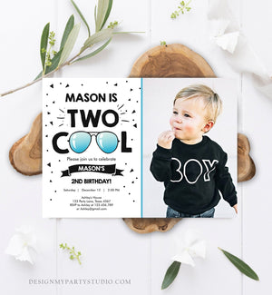Editable Two Cool Birthday Invitation Boy Second Birthday Party 2nd I'm this Many I'm Two Cool Sunglasses Printable Corjl Template 0136