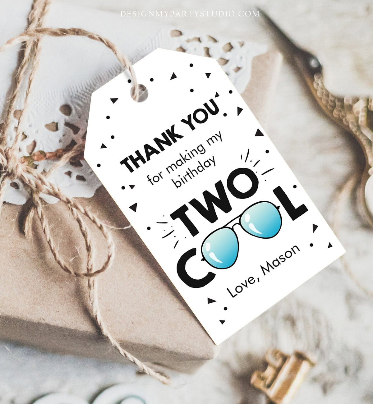 Editable Two Cool Favor Tags Birthday Thank You Tags Boy Second Birthday 2nd Gift Tags Sunglasses Pilot Digital Template Printable 0136