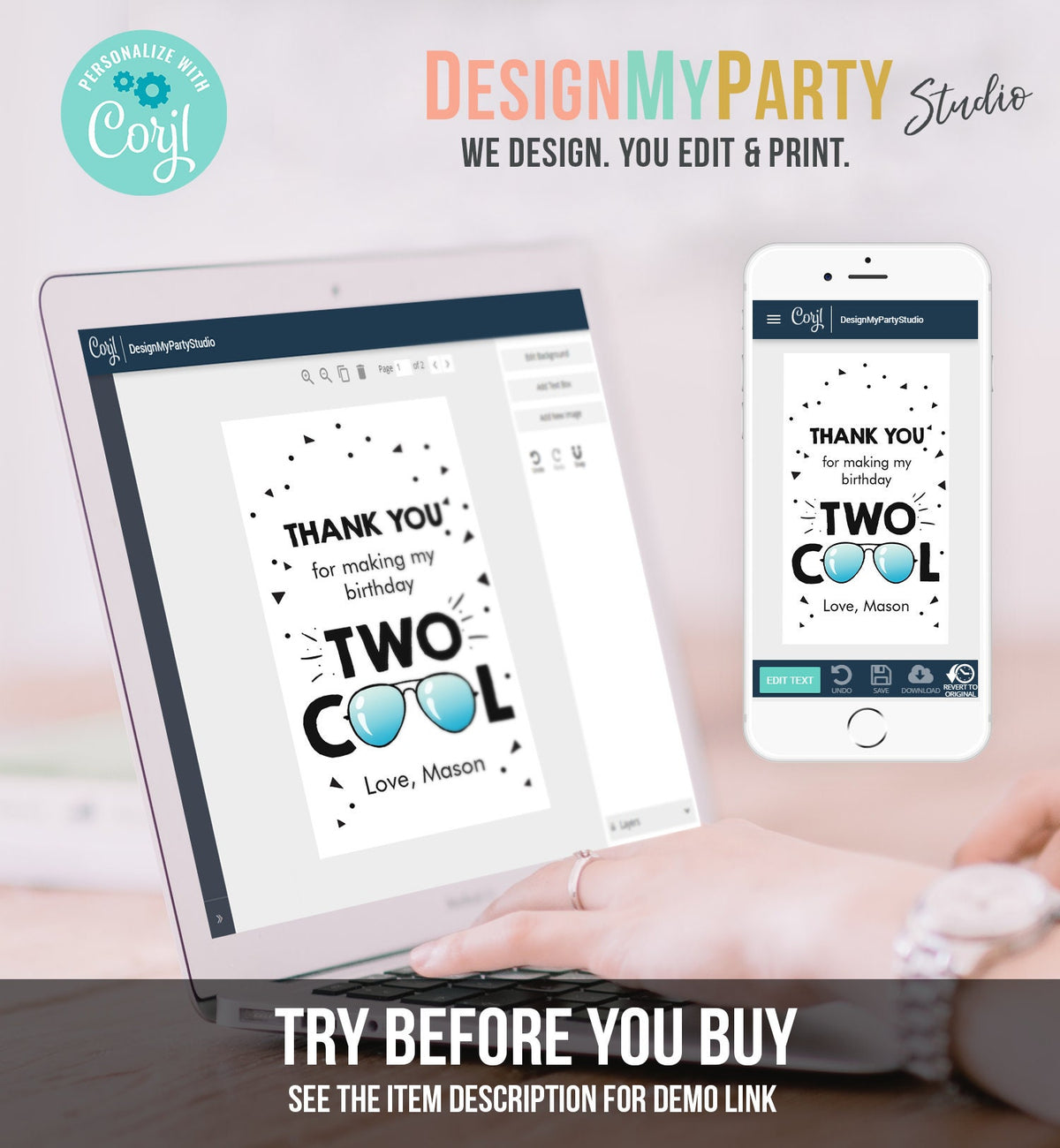 Editable Two Cool Favor Tags Birthday Thank You Tags Boy Second Birthday 2nd Gift Tags Sunglasses Pilot Digital Template Printable 0136