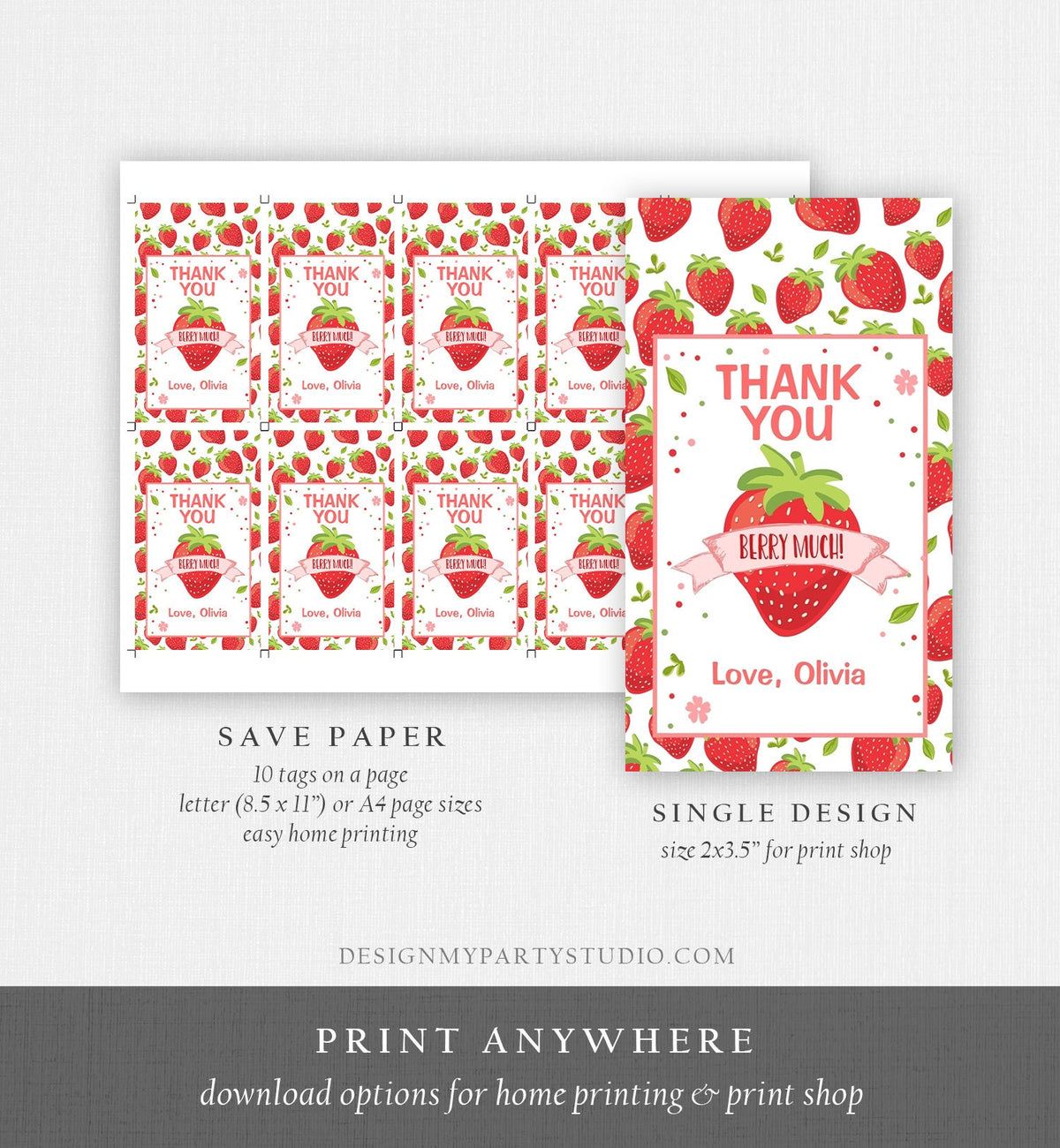 Editable Strawberry Favor Tags Strawberry Birthday Thank you Tags Label Berry Much Gift Tags Farmers Market Digital Template Printable 0091