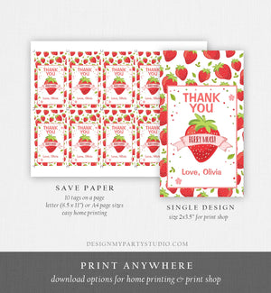 Editable Strawberry Favor Tags Strawberry Birthday Thank you tags Label Berry Much Gift tags Farmers Market Template PRINTABLE Corjl 0091