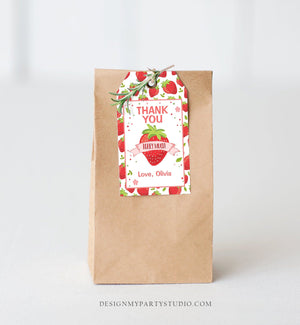 Editable Strawberry Favor Tags Strawberry Birthday Thank you tags Label Berry Much Gift tags Farmers Market Template PRINTABLE Corjl 0091