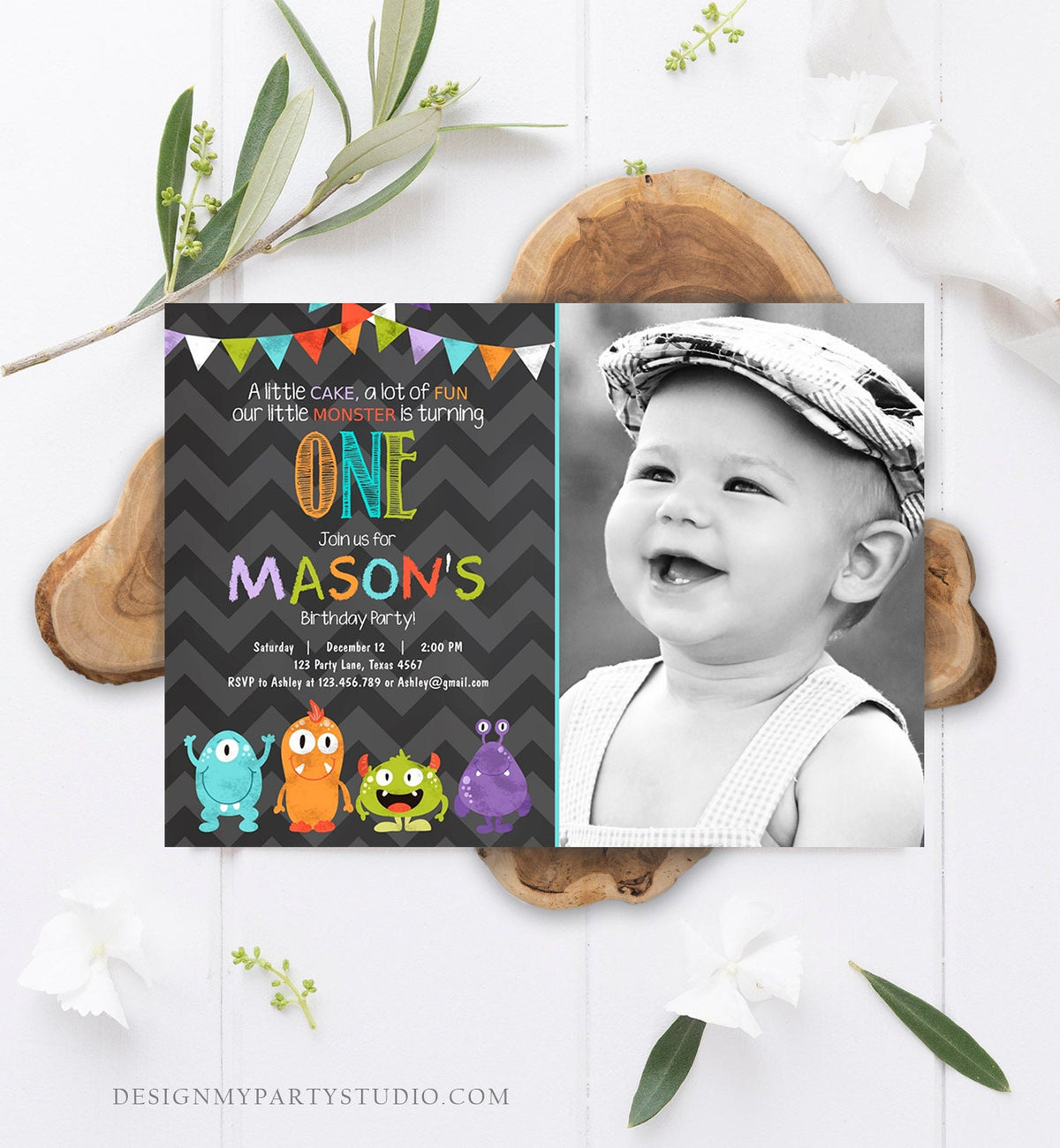Editable Little Monster Birthday Invitation Boy First Birthday Party 1st Monsters Monster Bash Digital Template Evite Printable 0058