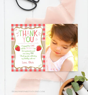 Editable Strawberry Thank You Card Birthday Strawberry First Birthday Girl Farmers Market Berry Sweet Download Printable Template Corjl 0091