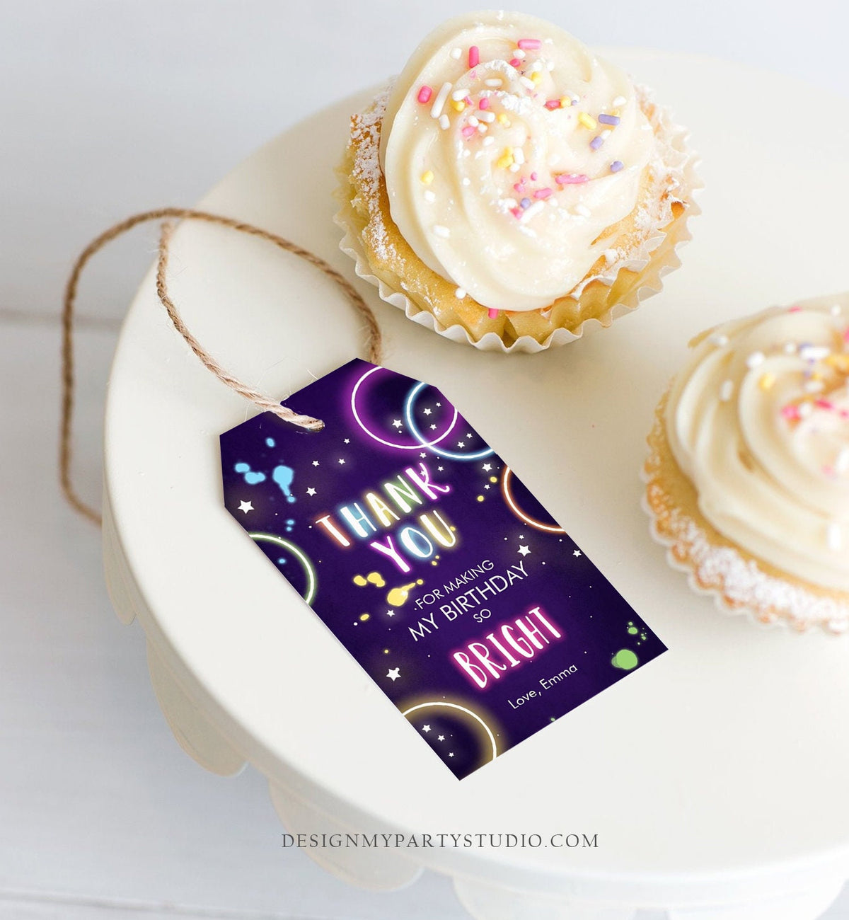 Editable Glow Favor Tag Neon Glow Birthday Thank You Tag Glow In The Dark Party Pink Girl Labels Download Corjl Template Printable 0172