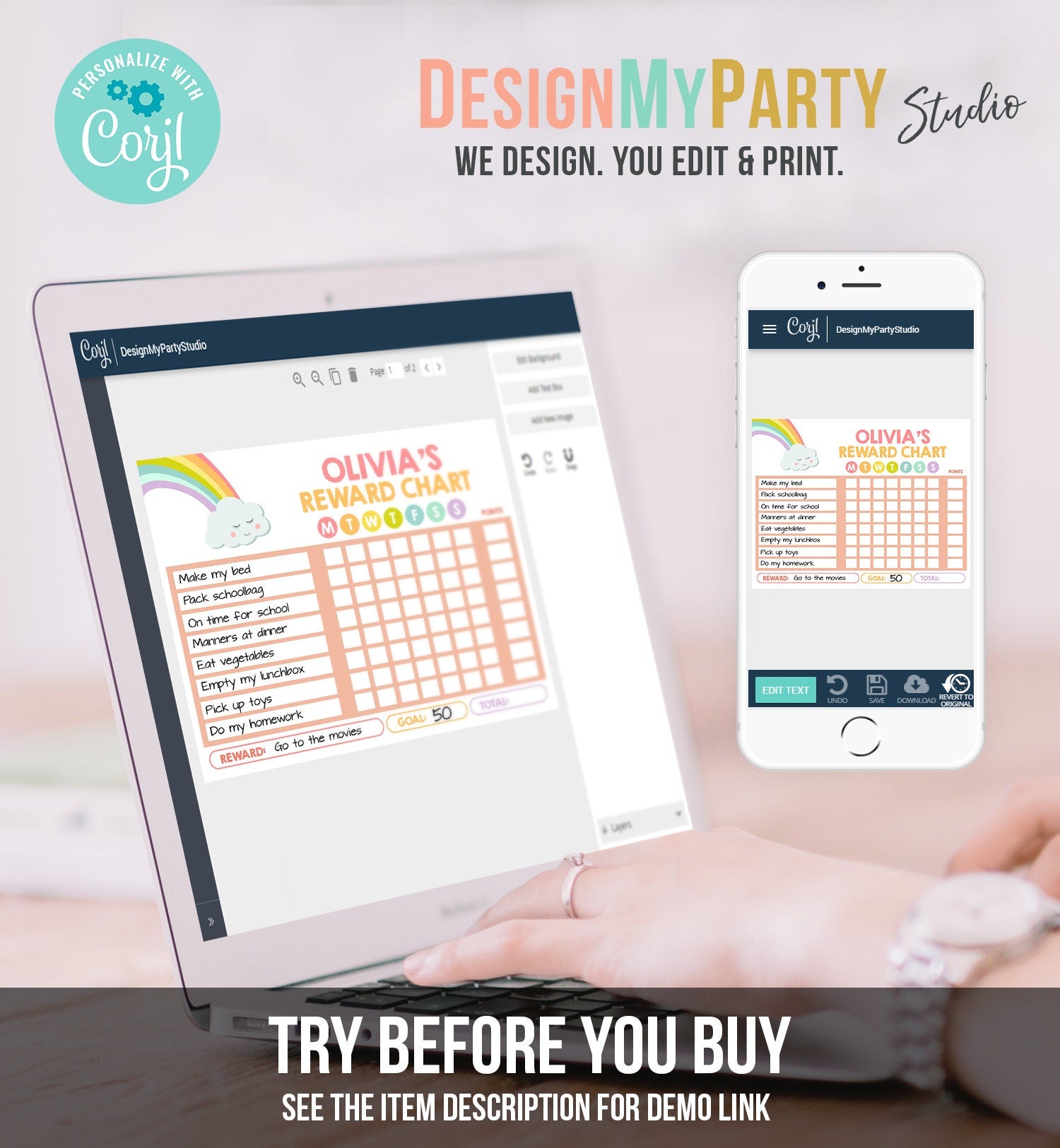 Editable Rainbow Reward Chart for Girls Printable Rainbow Chore Chart for Kids Chores Cloud Pink Routine Chart Printable Template Corjl 0233