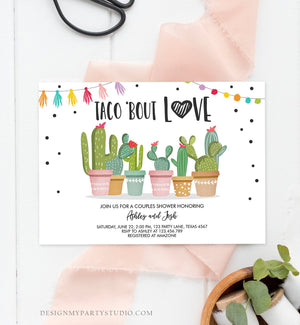 Editable Taco Bout Love Couples Shower Invitation Fiesta Cactus Succulent Mexican Green Pink Digital Download Corjl Template Printable 0254