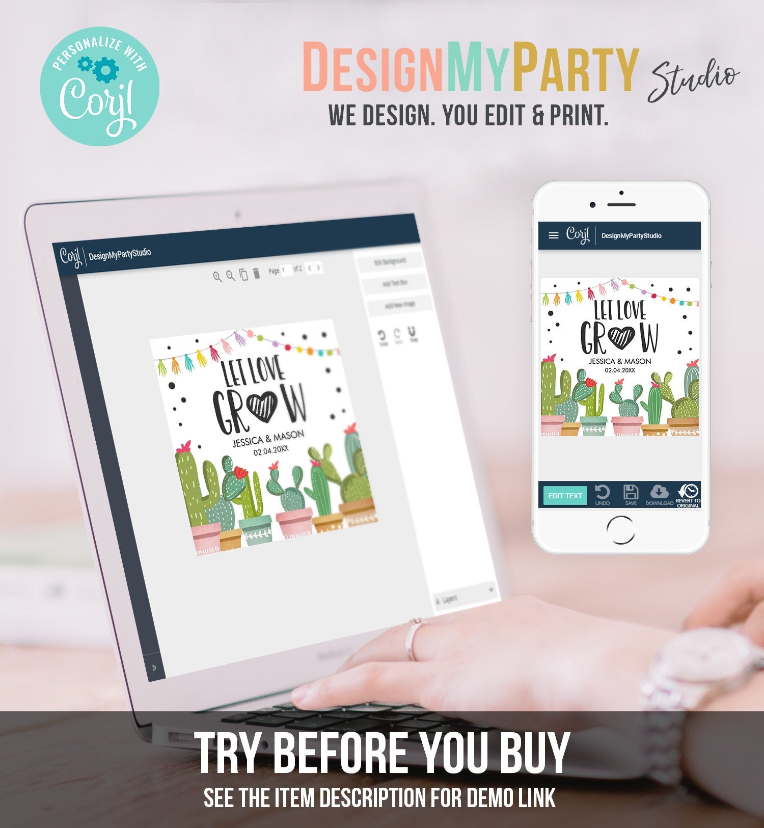 Editable Let Love Grow Tags Fiesta Bridal Shower Favor Tags Wedding Succulent Cactus Taco Bout Love Tag Baby Digital Template Printable 0254