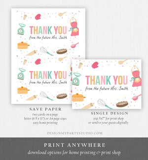 Editable Thank You Card Kitchen Bridal Shower Cooking Birthday Baking Little Chef Girl Thank You Note Printable Template Download Corjl 0219