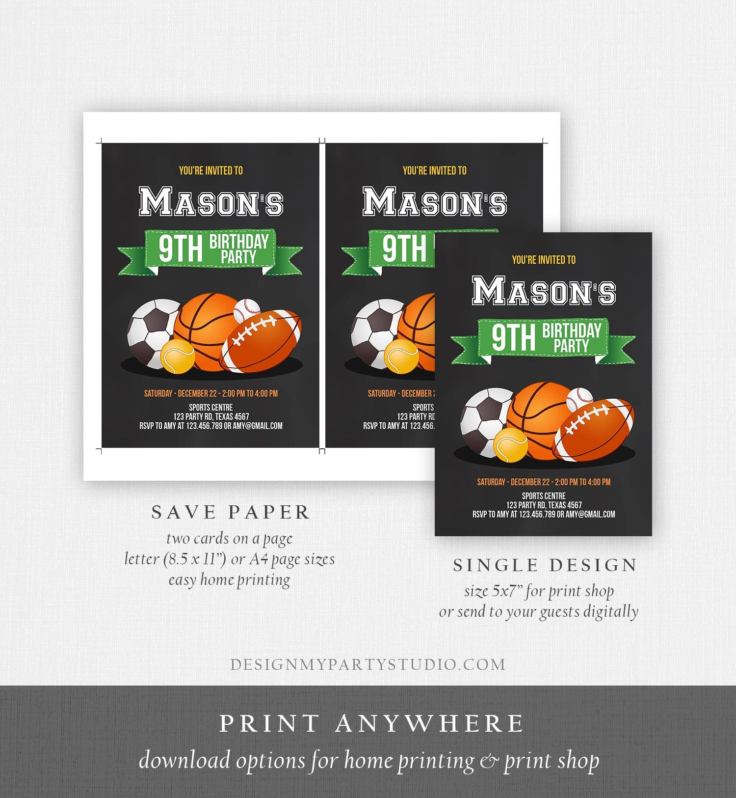 Editable Sports Birthday Invitation Boy Birthday Party Invite Sport Baseball Sports Theme Digital Download Evite Template Printable 0137