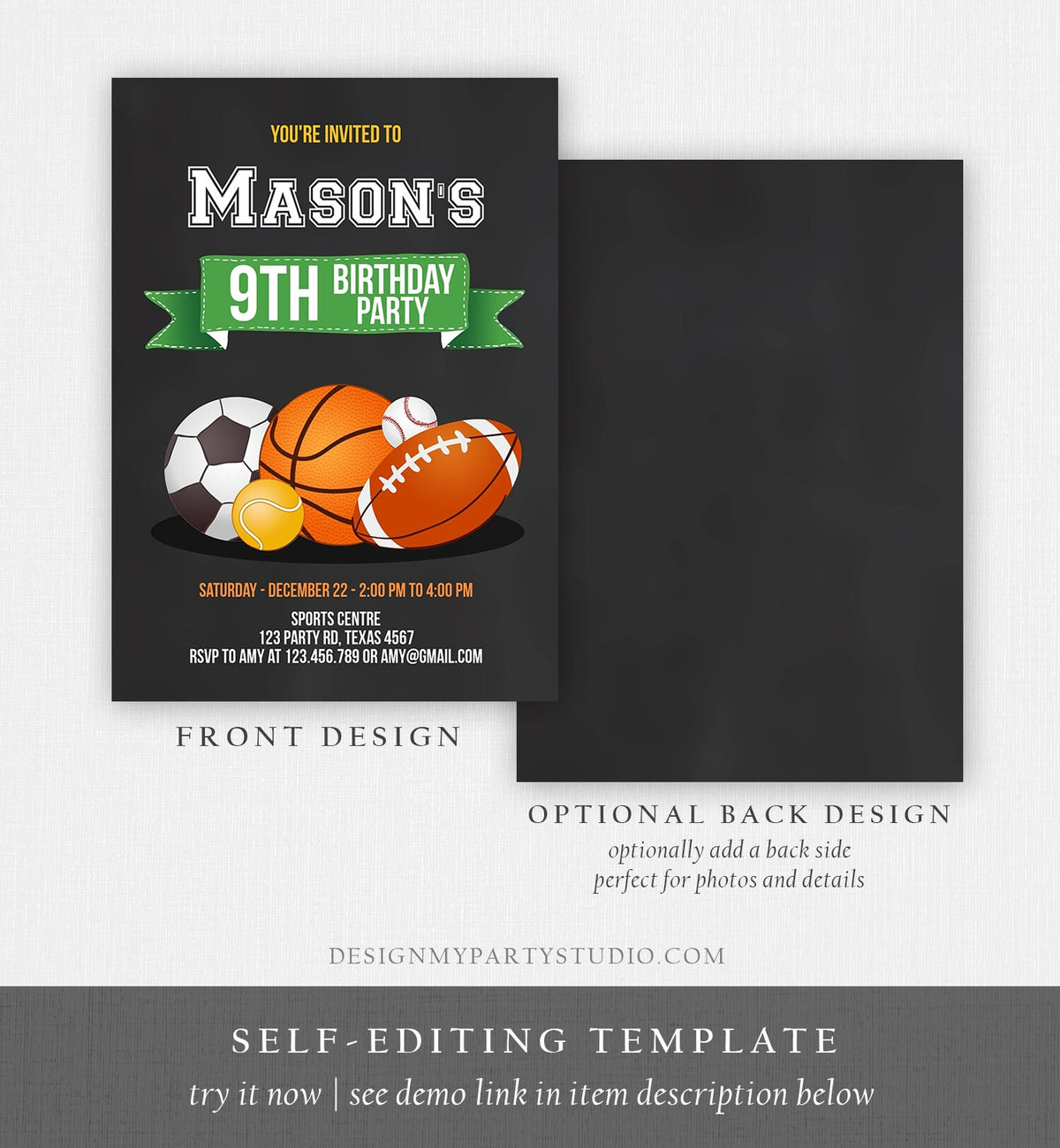 Editable Sports Birthday Invitation Boy Birthday Party Invite Sport Baseball Sports Theme Digital Download Evite Template Printable 0137