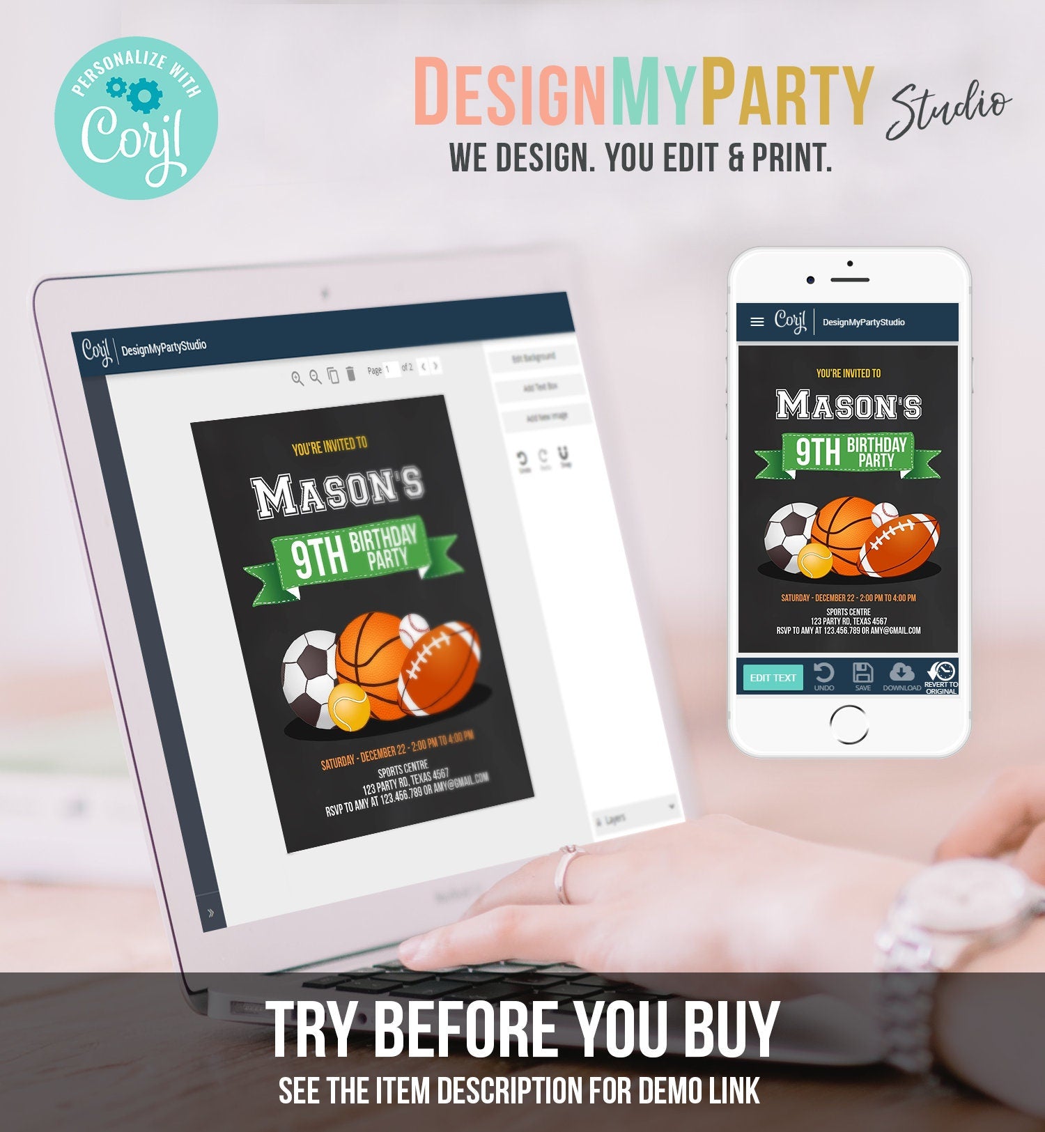 Editable Sports Birthday Invitation Boy Birthday Party Invite Sport Baseball Sports Theme Digital Download Evite Template Printable 0137