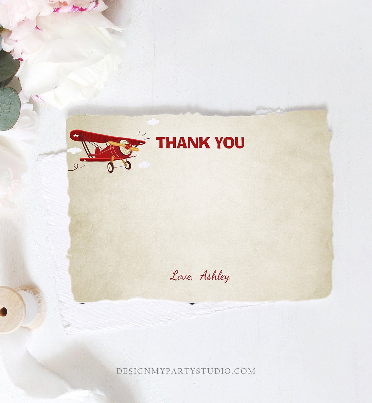 Editable Airplane Thank You Card Airplane Boy Birthday Baby Shower Thank You Note Vintage Airplane Adventure Travel Template Printable 0011