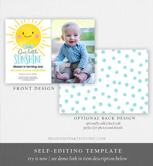 Editable Birthday Invitation Little Sunshine Summer Sunshine Party Boy Birthday Blue Download Printable Invitation Template Corjl 0141