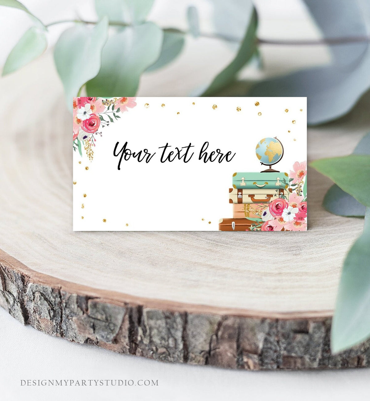 Editable Travel Adventure Food Labels Place Card Tent Card Escort Card Bridal Shower Pink Floral Digital Download Template Printable 0030