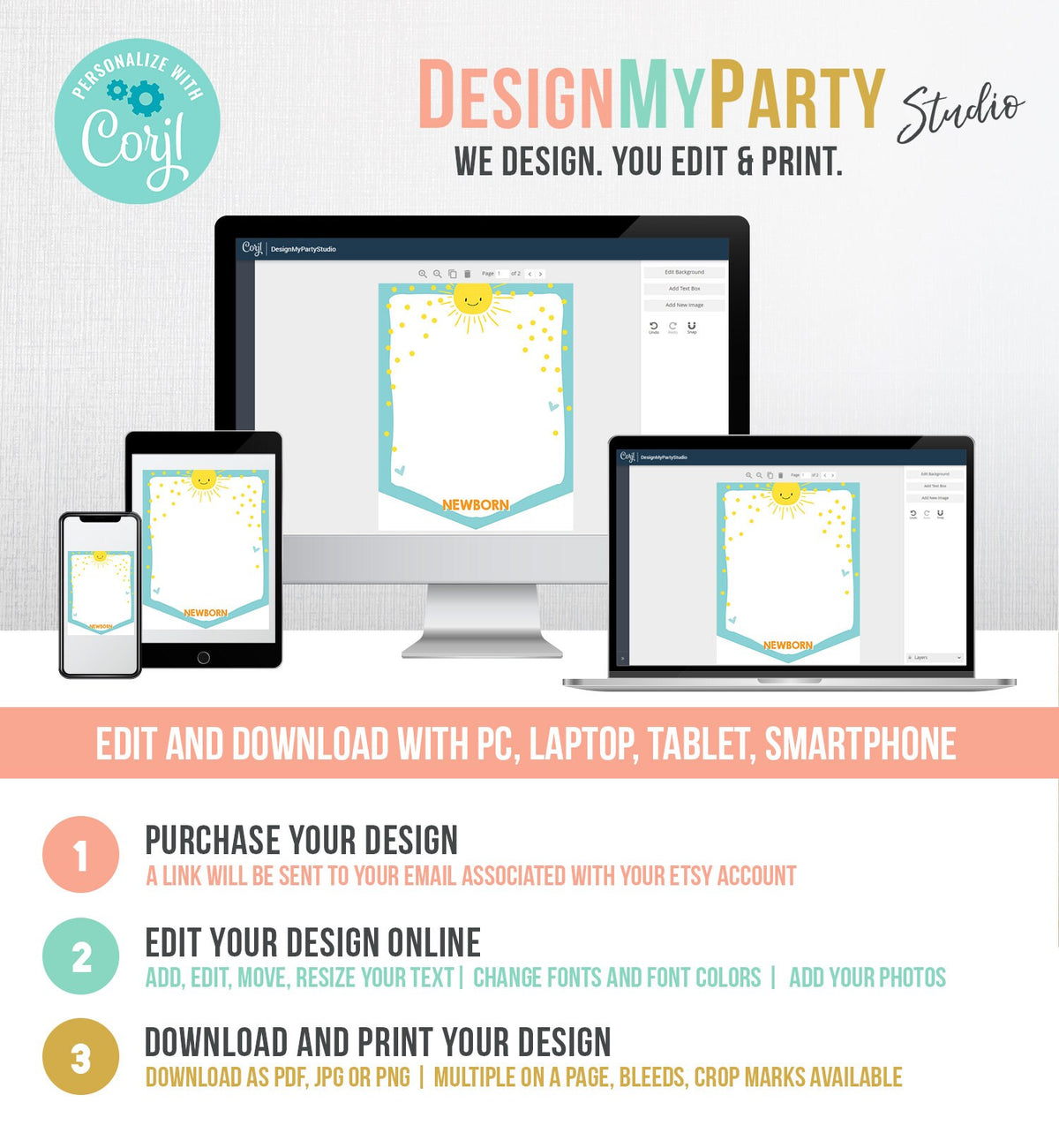 Editable Monthly Photo Banner First Birthday Sunshine Banner Little Sunshine Banner Blue Boy Birthday Summer Milestones PRINTABLE Corjl 0070